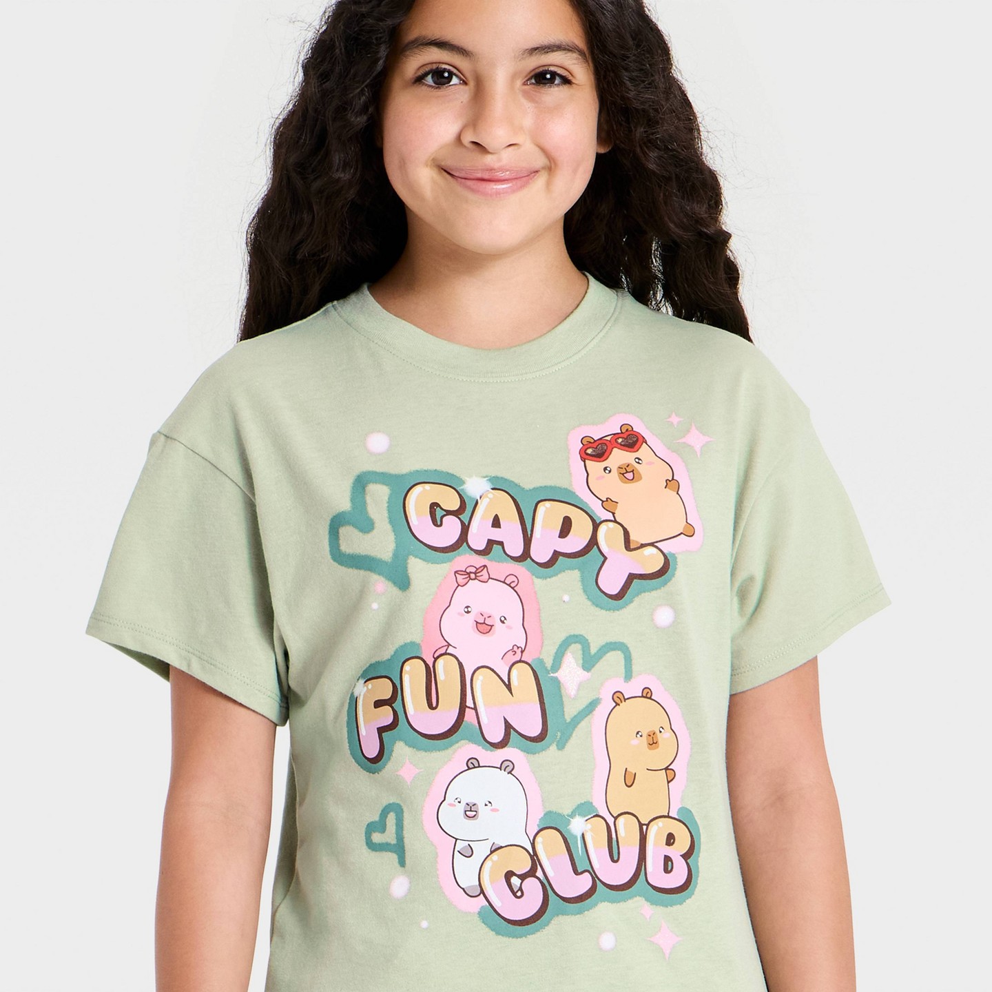 Футболка CapyFun Club Short Sleeve Front and Back Graphic T-Shirt для девочек, цвет: Зелёный — фото 2