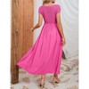 Maternity Dress Summer Casual Round Neck Short Sleeve Smocked High Waist Maxi Dress with Pockets - 4 of 4