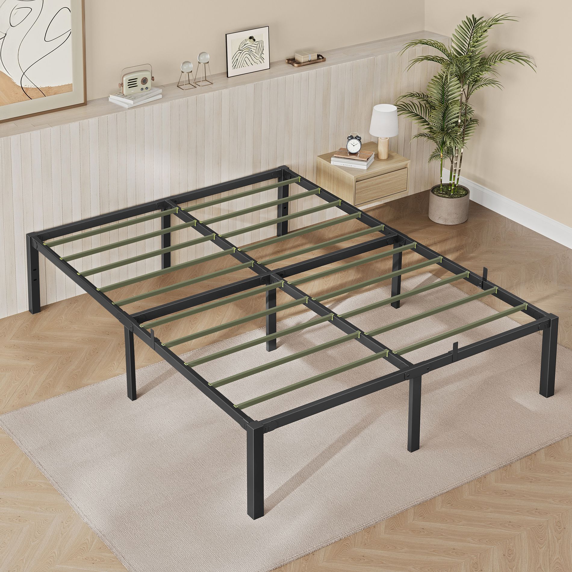 VASAGLE Metal Queen Bed Frame, Heavy-Duty Platform Bed Frame Queen Size, Quick Assembly, 1500 lb Weight Capacity, Steel Slats, Ink Black