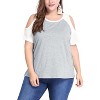 Agnes Orinda Women's Plus Size Contrast Raglan Sleeves Cold Shoulder Casual Blouses - 3 of 4