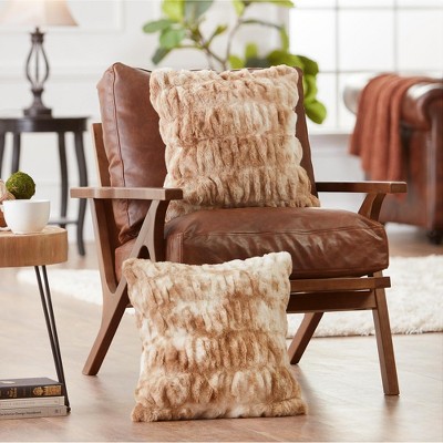Beige Ruched Faux Fur 18x18 Euro Pillow Covers Set