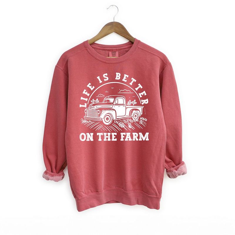 Simply Sage Market Women's Garment Dyed Better On The Farm Truck Graphic Sweatshirt, 1 of 4