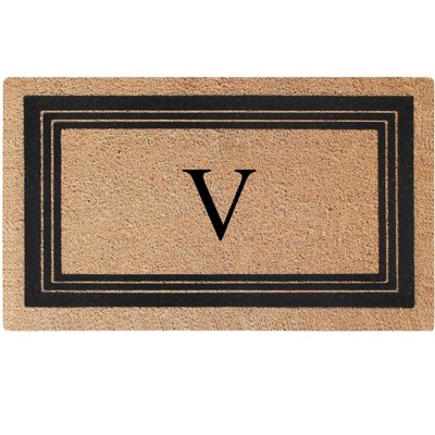 A1HC Natural Coir and PVC Backing 18"x30" Classic Border Monogrammed Flock Door Mat, Anti-Shed Doormat