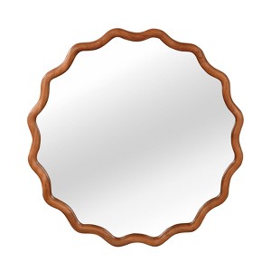 MAYEERTY 30 inched Wood Frame Wavy Round Decorative Mirror for Bedroom Bathroom Living Room Entryway Brown - 1 of 4