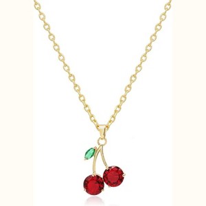 Personalized Red Crystal Cherry Fruit Earring for Women Cute Tropical Fruit Basket Choker Sweet Shining Green Leaf Ruby Red Cherry Stud Earrings - 1 of 4