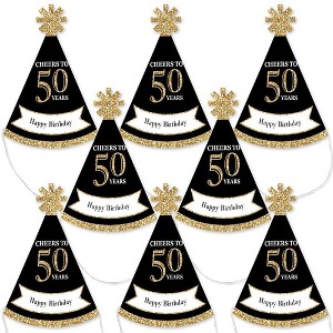 Big Dot of Happiness Adult 50th Birthday - Gold - Mini Cone Birthday Party Hats - Small Little Party Hats - Set of 8 - 1 of 4