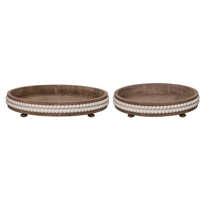 Transpac Wood Brown Harvest Beaded Display Trays Set of 2