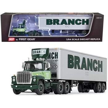 Ford LT-9000 Day Cab w/Vintage 40' Dry Goods Tandem-Axle Trailer Green "Branch Motor Express" 1/64 Diecast Model DCP/First Gear