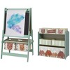 Qaba Kids Toy Organizer and Kids Easel Set with 6 Storage Bins, Paper Roll, Blackboard, Whiteboard, Cute Bear Design, for Ages 3-8 Years, Green - 4 of 4