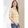 INSPIRE CHIC Women's V Neck 3/4 Sleeves Ligthweight Check Plaid Blouses - 4 of 4