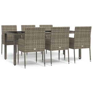 vidaXL Garden Dining Set Gray PE Rattan 7 Piece Set Modular - 1 of 4