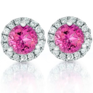 Pompeii3 1ct Pink Topaz & Diamond Halo Studs 10K White Gold - 1 of 4