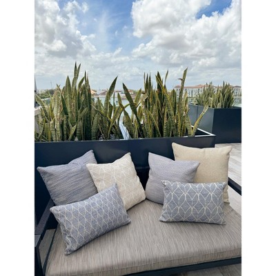 Indigo Blue and Beige Geometric Indoor Outdoor Pillow 14x20