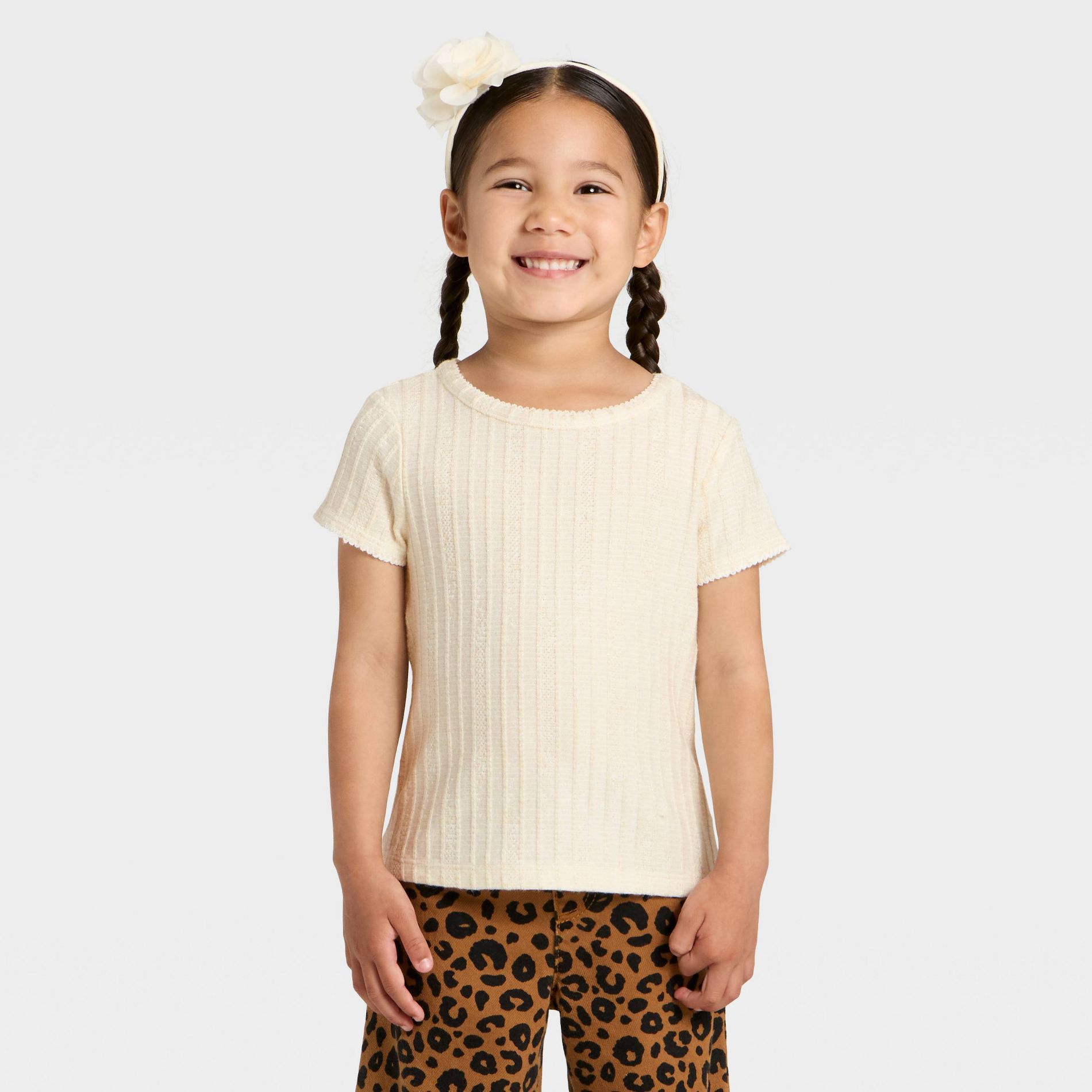 Toddler Girls' Pointelle Short Sleeve T-Shirt - Cat & Jack™ Cream 12M