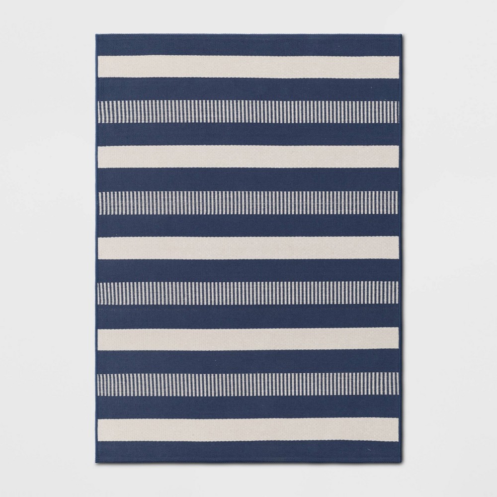 Photos - Doormat 4'x5'6" Striped Area Rug Blue - Room Essentials™