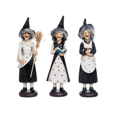 Transpac Fuzzy Hair Witch Figurine Set of 3 Colorful Halloween Decor for Tabletop Indoor Use Gift Giving and Hostess Gifts