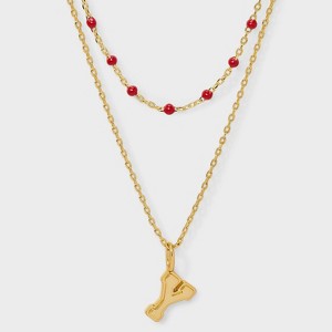 14K Gold Dipped Beaded Initial Necklace Set 2pc - A New Day™ Gold/Marron - 1 of 4