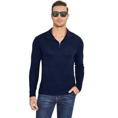 Men's Quarter Zip Up Pullover Casual Stretch Lightweight Mock Neck Polo Sweaters Knitwear