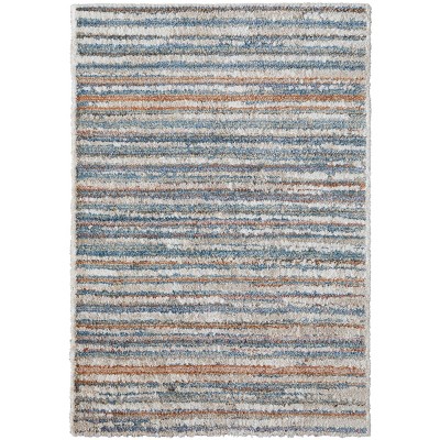 Mynka Transitional Stripes Ivory/Blue/Orange Area Rug
