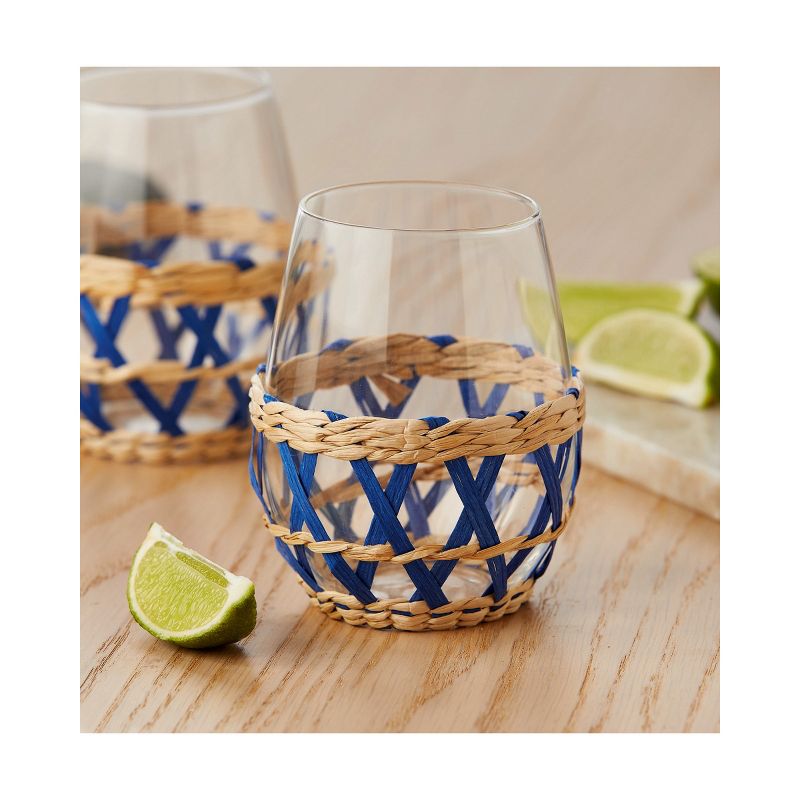 tagltd 16 oz.Island Clear Glass with Blue Straw Sleeve Dishwasher Safe Beverage Glassware  Dinner Party Wedding Resturant, 3 of 4