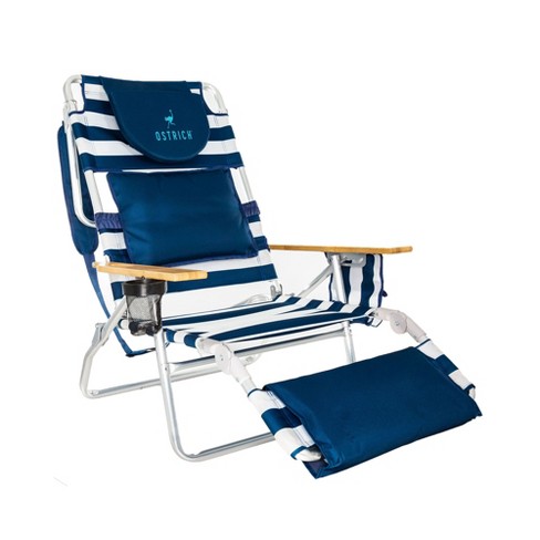 Ostrich Deluxe 3n1 Lightweight Lawn Beach Reclining Lounge Chair With Footrest Outdoor Furniture For Patio Balcony Backyard Or Porch Blue Stripe Target