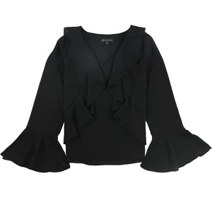 I.N.C International Concepts Womens Sculpted Ruffle Pullover Blouse, Black, X-Large - 1 of 1