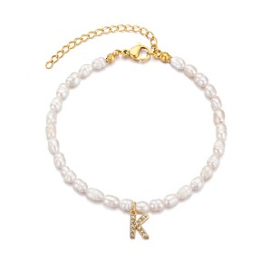 Adornia 14k Gold Plated Freshwater Pearl with Pave Letter Bracelet - 1 of 2