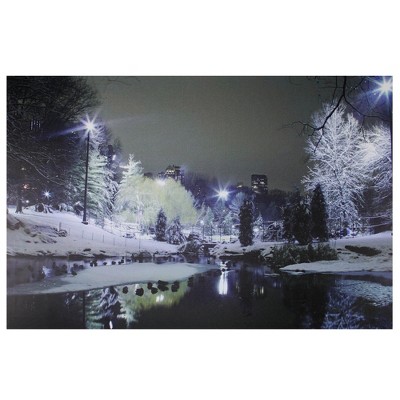 Northlight 23.5" LED Lighted Nighttime City Park Winter Scene Canvas Wall Art