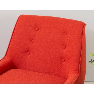 Pimento Red Button Tufted Wood Accent Chair