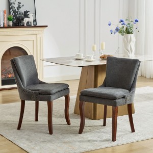 VYNXARIA Set of 2 Dining Chairs ,Double-layer Cushioned  Upholstered Accent Side Leisure Chairs w/ Wood Legs for Living Room, Dining Room, Gray - 1 of 4