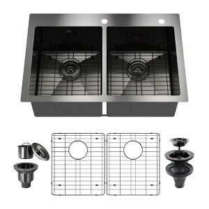 CASAINC 33" Topmount Double Bowl Stainless Steel Kitchen Sink with Bottom Grids and Strainers - 1 of 4