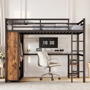 Sapphtopaz Metal High Loft Bed with Wardrobe, Desk, Safety Guardrail & Storage Shelves, Versatile Gaming Loft for Kids, Teens & Gamers, Space-Saving - 1 of 4