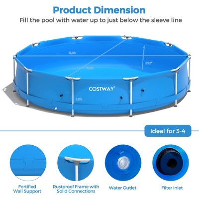 Costway 12ft Round Blue PVC and Iron Frame Above Ground Swimming Pool