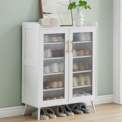 5-Tier Shoe Cabinet with Glass Doors, Entryway Shoe Organizer with Adjustable Shelves, Spacious Storage for Hallway, Living Room