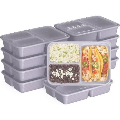 20-Piece Lightweight, Durable, Reusable BPA-Free 3-Compartment Containers - Microwave, Freezer, Dishwasher Safe