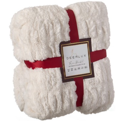 DEERLUX Luxurious 50 in. x 60 in. Rached Faux Fur Cozy Throw Blanket - Decorative Plush Blanket for Sofa and Bed