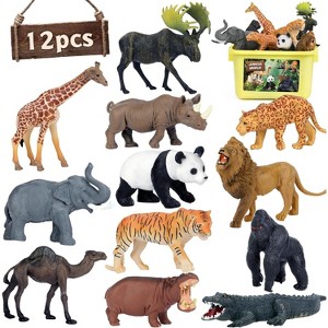 TEMI 12-Piece Jumbo Safari Animal Toys, Large Realistic Wild Figurines with Lion, Elephant and Giraffe for Kids and Toddlers - 1 of 4