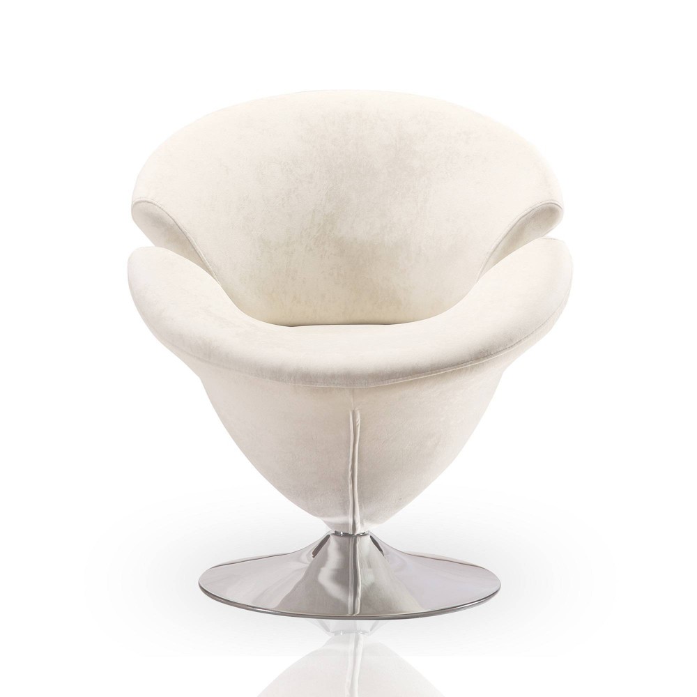 Photos - Coffee Table Tulip Velvet Swivel Accent Chair White - Manhattan Comfort: Modern Armless Upholstered Metal Frame, Office & Living Room