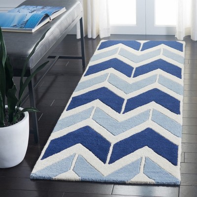 Dark Blue and Light Blue Hand-Tufted Wool Runner Rug