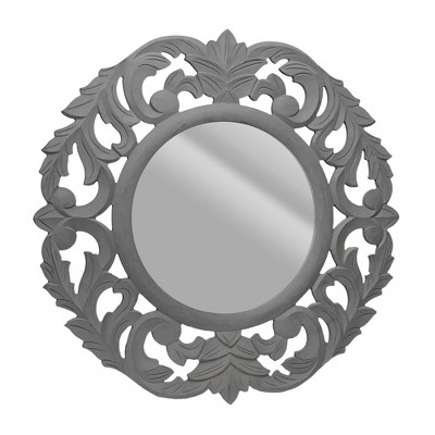 Vintage Hand Carved Floral Motif Mirror Gray - Crystal Art Gallery