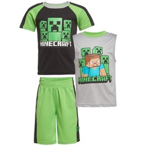 Minecraft Boys Creeper T-Shirt, Tank Top and Shorts 3-Piece Set - 1 of 4