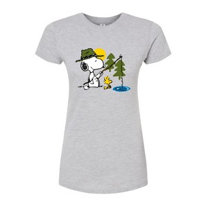 Women's - Peanuts - Snoopy Woodstock Fishing Fitted Graphic T-Shirt - 1 of 3