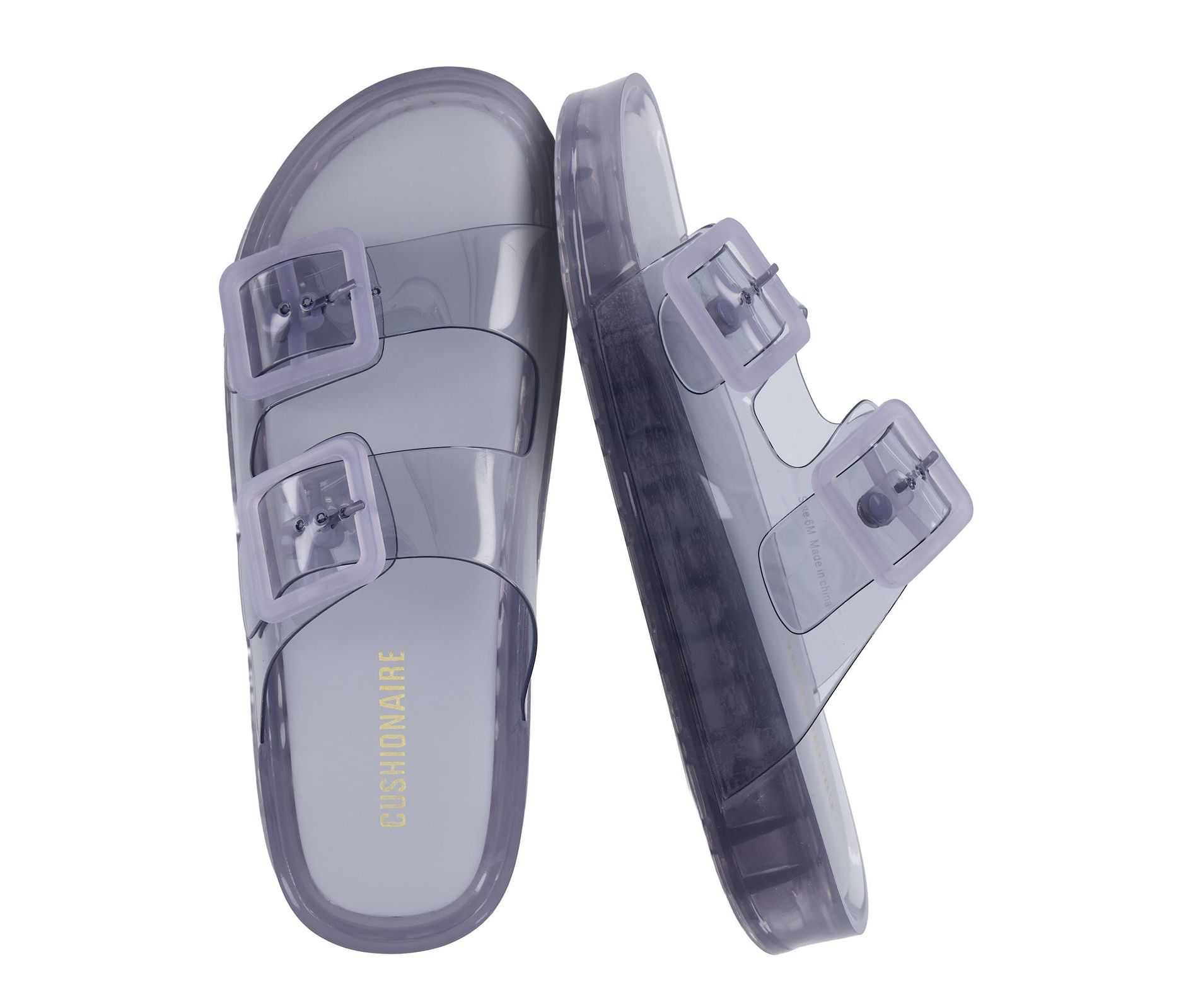 CUSHIONAIRE Pool Slides For Women Water Resistant Double Buckle Adjustable Slip-On Womens Sandals For Beach Shower Casual Wear