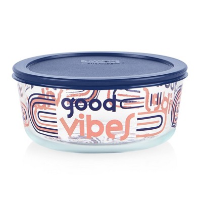 Pyrex 7 Cup Round Glass Food Storage Container - Good Vibes