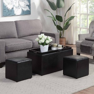 Sheridan Storage Bench w/2 Side Ottomans Black - Breighton Home: Reversible Tray, Entryway Seating, Faux Leather - 1 of 4