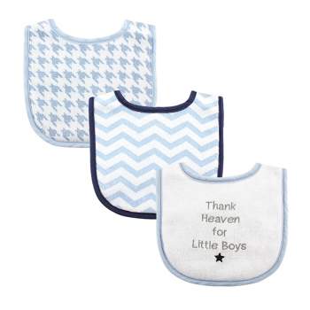 Luvable Friends Baby Boy Cotton Drooler Bibs with Fiber Filling 3pk, Thank Heaven Boys, One Size