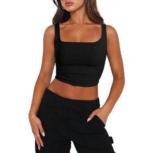 Zeagoo Women's Square Neck Sleeveless Crop Tops Cute Double Layer Casual Slim Fit Trendy Tank Tops - 1 of 4