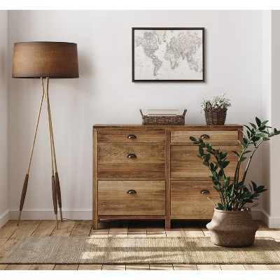 Vintage World Map Framed Canvas Print in Brown