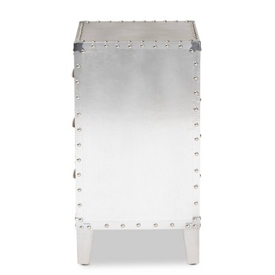 Claude Riveted Silver Metal 3-Drawer Nightstand