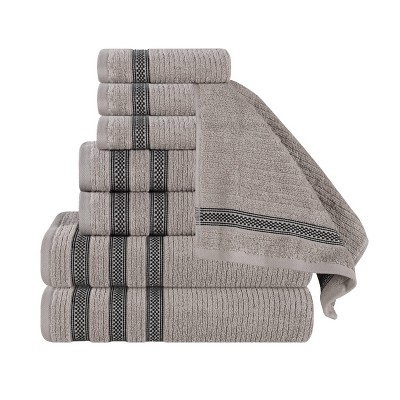 Zero Twist Cotton Ribbed Modern Geometric Border Assorted 8 Piece Bathroom Towel Set by Blue Nile Mills